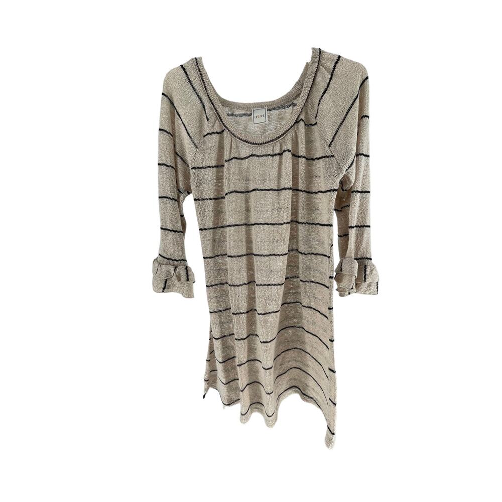 HerShe Cream Black Striped Knit Long Bell Sleeve Mini Dress Women's